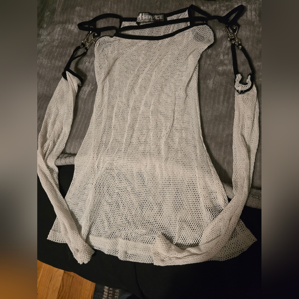 White Mesh Long Sleeve Top
